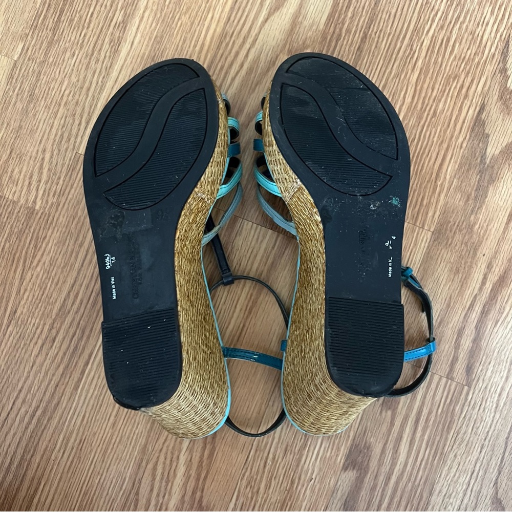 Christian Siriano for Payless wedge‎ Strappy sandals sz 9.5 turquoise t strap - Picture 9 of 14